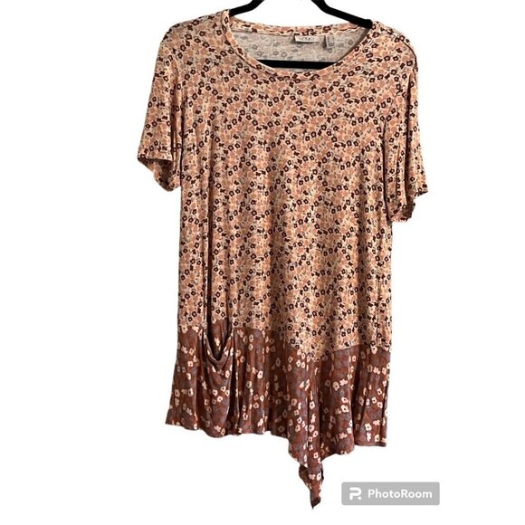 Logo Floral Top M Tan Boho Western Euro Summer Casual Neutral Hippie Retro - Picture 1 of 9